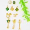 Colgante de oro antiguo con incrustaciones de cuentas de jade, trébol de cuatro hojas, mariposa, joyería artesanal, collar de mano, accesorios colgantes