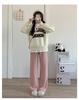 Calça de Tricô Wide Leg para Mulheres Primavera/Verão 2023, Cintura Alta, Caimento Fluido, Slim Fit, Perna Reta, Calça Casual Longa para Mulheres, Cintura Alta e Emagrecedora