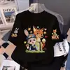 Camiseta Infantil de Verão 100% Algodão Manga Curta 2026 Nova Estampa de Animais Malucos e Desenho Animado da Cidade Top Estiloso para Meninos e Meninas