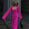 Amazon Ropa de Mujer Transfronteriza 2023 Otoño Nueva Moda Suelta Cuello U Espalda con Cordones Vestido de Manga Larga al por Mayor