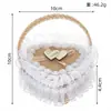 Caja de Anillo de Boda Estilo Europeo Portaanillos de Lino Caja de Almacenamiento de Anillos para Novios Caja Portátil de Anillos para Dama de Flor