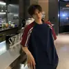 Top Casual de Moda Estilo Americano Bad Boy, Cuello Redondo, Manga Raglán, Corte Holgado, con un Diseño Único y Estilo de Manga Media de Motociclista