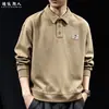 Moletom Gola Lapela Pesado Estilo Old Money Masculino Outono Preto Simples para o Dia a Dia Solto Casual