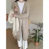 Casaco cardigã de malha longo e macio estilo preguiçoso com toque ceroso, solto, com senso de design, chique, para mulheres, primavera e outono