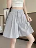 Shorts Listrados Finos Casuais Versáteis para Mulheres Verão Estilo Evasê Cobre os Quadris Emagrecimento Soltos Cintura Alta Casuais Comprimento Três Quartos