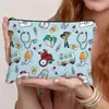 Temu Amazon Transfronterizo Bolsa de Enfermera Bolsa de Cosméticos de Lino Gran Capacidad Almacenamiento Portátil Neceser Bolsa de Medicamentos