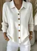 2026 Europea y Americana Transfronteriza Otoño e Invierno Nuevo Patrón de Gofre Solapa Color Sólido Casual Versátil Abotonada Chaqueta Camisa para Mujer