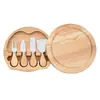 Acero Inoxidable Mango de Madera Queso Set de Cuchillos para Queso de Cuatro Piezas Caja de Madera de Goma Redonda Fabricante Personalizado