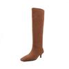 Botas Femininas de Camurça Tecida de Salto Fino e Bico Quadrado, Botas de Salto Alto, Versátil e da Moda, Botas Cavaleiro Acima do Joelho e Botas de Cano Alto