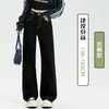 Jeans de Pierna Ancha Retro Americano Negro Tannin para Mujer Otoño Nuevo Pantalones Holgados de Cintura Alta