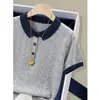 Camiseta de Manga Corta con Bloques de Color de Punto de Seda de Hielo para Mujer 2026 Nuevo Verano Camisa POLO Elegante Top Holgado que Reduce la Edad