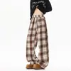 Pantalones de lana a cuadros retro talla grande gruesos de lana casuales rectos de pierna ancha pantalones LK509