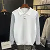Suéter Coreano de Primavera y Otoño para Hombre Color Sólido Hilo Elástico Cuello Solapa Jersey Delgado Polo Camiseta de Punto de Manga Larga para Hombre