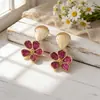 Brincos de Ráfia Flor de Concha Estilo Férias de Primavera e Verão, Brincos Exagerados Tecidos Artesanais de Nicho para Fotografia de Viagem