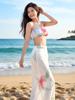 Conjunto de Vestir Estilo Vacaciones de Verano Dopamina en la Costa, Hermoso Conjunto de Baño, Conjunto de Tres Piezas Bikini Tubo con Flor Tridimensional