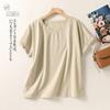Foto Real de Color Puro Talla Grande Holgada Casual 2025 Tops Simple Literario Camiseta de Manga Corta con Mangas Camisa de Verano para Mujer