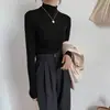 Atacado transfronteiriço Xiyin Amazon outono e inverno gola alta média com manga longa fina macia e sedosa camiseta feminina de base