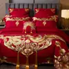 Juego de Cuatro Piezas de Algodón de Fibra Larga de Gama Alta para Boda Juego de Boda Chino Bordado Rojo Ropa de Cama de Boda de Algodón Puro