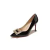 9169B-233 Elegante hebilla cuadrada de pedrería zapatos brillantes para banquete boda trabajo diario para mujer