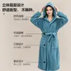 Toalha de Banho Vestível para Adultos Inverno Macia Absorvente Fleece Coral Roupão de Banho Roupão de Banho Listras Doces Feminino Atacado Inverno Espessado Quente