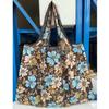 Bolsa de Compras Plegable para Supermercado Tela Floral Portátil Poliéster Bolsa de Almacenamiento Portátil Gran Capacidad Rectangular Engrosada Venta al por Mayor