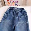 Jeans con Lazo para Niña 2026 Otoño Nuevo Estilo Coreano Modernos Estampado Completo Versátiles Pantalones Sueltos Jeans de Pierna Recta Modernos