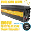Inversor de Onda Pura 500W800W1000W1300W 12V para 220V Carro Solar Duplo USB Display
