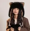 Novo Chapéu de Inverno Feminino Laranja Gatinho Fofo Aconchegante com Forro de Lã Espesso Chapéu Lei Feng para Equitação