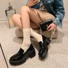 Dropshipping 2026 Primavera Estilo Británico Retro Mocasines Completamente de Piel para Mujer con Tacones Gruesos y Suelas Gruesas, Zapatos de Piel con Punta Redonda