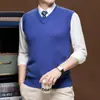 Colete Masculino de Lã 6 Peças Outono Inverno Meia-Idade e Jovem Gola V Tamanho Plus Pulôver Formal Tricotado Colete Sem Mangas Casual