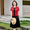 Vestido Jacquard de Satén Falso de Dos Piezas para Mujer, Nuevo Moda Verano 2026 Atuendo para Mamá, Vestido de Manga Corta Adelgazante que Reduce la Edad
