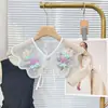 Suéter de organza con cuentas bordadas en color y flores, cuello falso, chal extraíble, nuevo estilo.