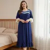 Camisola Feminina de Renda Quadrada, Tamanho Grande, Camisola Longa de Viscose de Manga Curta, Doce Roupa de Casa