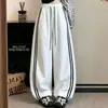 Calça longa listrada de cor contrastante, secagem rápida, perna larga, cintura alta, solta, modeladora, versátil, casual, nova para o verão de 2026, feminina