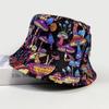 Producto Popular Transfronterizo Sombrero de Pescador de Champiñón para Mujer Verano Usable por Ambos Lados Sombrero de Cubeta con Estampado de Dibujos Animados Sombrero para el Sol de Pareja a la Moda para Hombre
