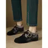 Sapatos baixos retrô franceses de boca profunda para mulheres no inverno, quentes com veludo, sapatos de couro pequenos, sapatos Birkenstock