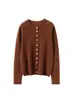 Cardigan Gola Redonda com Borda Enrolada 100% Caxemira Pura Cor Sólida Top Feminino Botões Suéter Externo Estilo Preguiçoso Jaqueta de Tricô