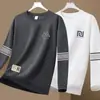 Camiseta de manga larga para hombre para otoño e invierno, marca de moda, corte holgado, engrosada, camiseta básica casual, sudadera estampada de cuello redondo para estudiantes jóvenes