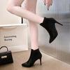 Inverno 2025 Novo Salto Alto Stiletto Forrado com Lã Botas Femininas Bico Fino Botas Curtas Zíper Traseiro Xadrez Botas Martin Sapatos Femininos