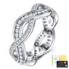 Anillo entrelazado de plata S925 con moissanita y circonita cúbica, anillo de lujo ligero de alta gama para mujer, anillo de joyería de plata de moda al por mayor