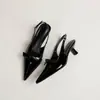 Sandalias de tiras de punta fina con lazo negro transfronterizas europeas y americanas para mujer, nuevo estilo de tacones altos franceses versátiles de punta cerrada de tacón de aguja