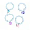 Pulseira Fofa Infantil Pulseira de Pérola Branca para Meninas Contas de Pérola de Plástico Pingente Série Oceano Desenho Animado Joias