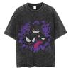Camiseta de Manga Curta Lavada e Envelhecida Top Pequeno Pedra Fantasma Japonesa High Street Americana Retrô Batik Manga Curta