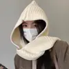 Balaclava Transfronteiriça Feminina Outono e Inverno Proteção Quente para Ouvidos Chapéu de Lã Lenço Japonês e Coreano Xale Integrado Chapéu de Tricô