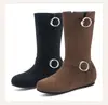 Hebilla de cinturón cruzada casual de comercio exterior 3343 botas de caña media tacón de plataforma nuevo 2024 talla botines gamuza negro