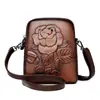 Bolsa para Teléfono Móvil con Textura Retro, Diseño de Flor de Rosa, Bolso Cruzado Casual Estilo Chino, Monedero Elegante de Hombro Único, Bolso de Viaje para Mujer
