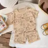 Traje de Verano de Algodón Puro de Manga Corta para Niños y Niñas, Ropa de Casa de Dibujos Animados, Conjunto de Dos Piezas, Pijama Lindo Transpirable para Niños a la Moda