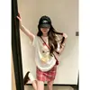 Camiseta de Algodão Puro com Estampa de Frutas Redutora de Idade para Mulheres, Camisa Básica Casual Solta Oversize de Verão, Blusa de Manga Curta por Baixo