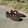 3051-1 Zapatos Casuales Vintage Ivy Estilo Mori Parte Superior de Viscosa Primera Capa de Piel de Vaca Punta Cuadrada Estilo Coreano Zapatos para Mujer