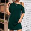 Ropa de mujer color sólido 2024 cuello asimétrico manga corta corte casual vestido camiseta de verano